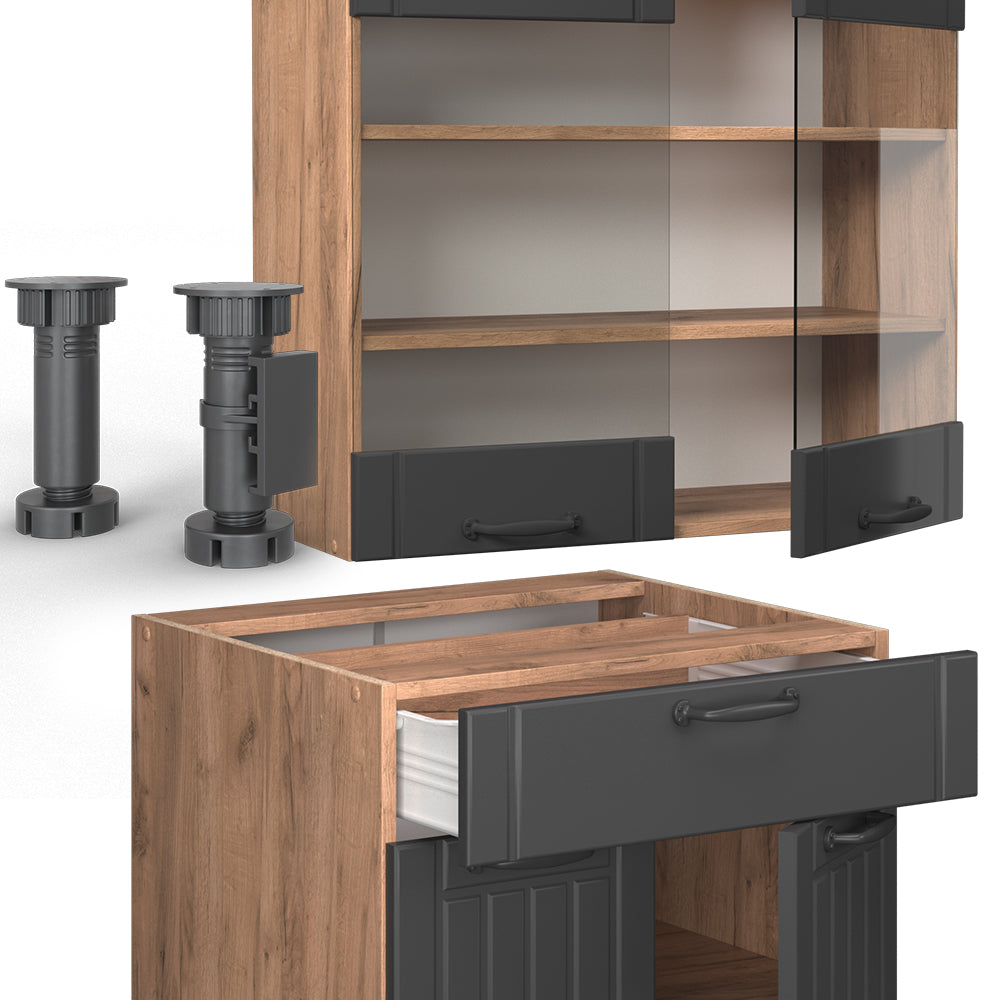 Vicco Cucina monoblocco Grigio scuro 140 cm , PL Rovere