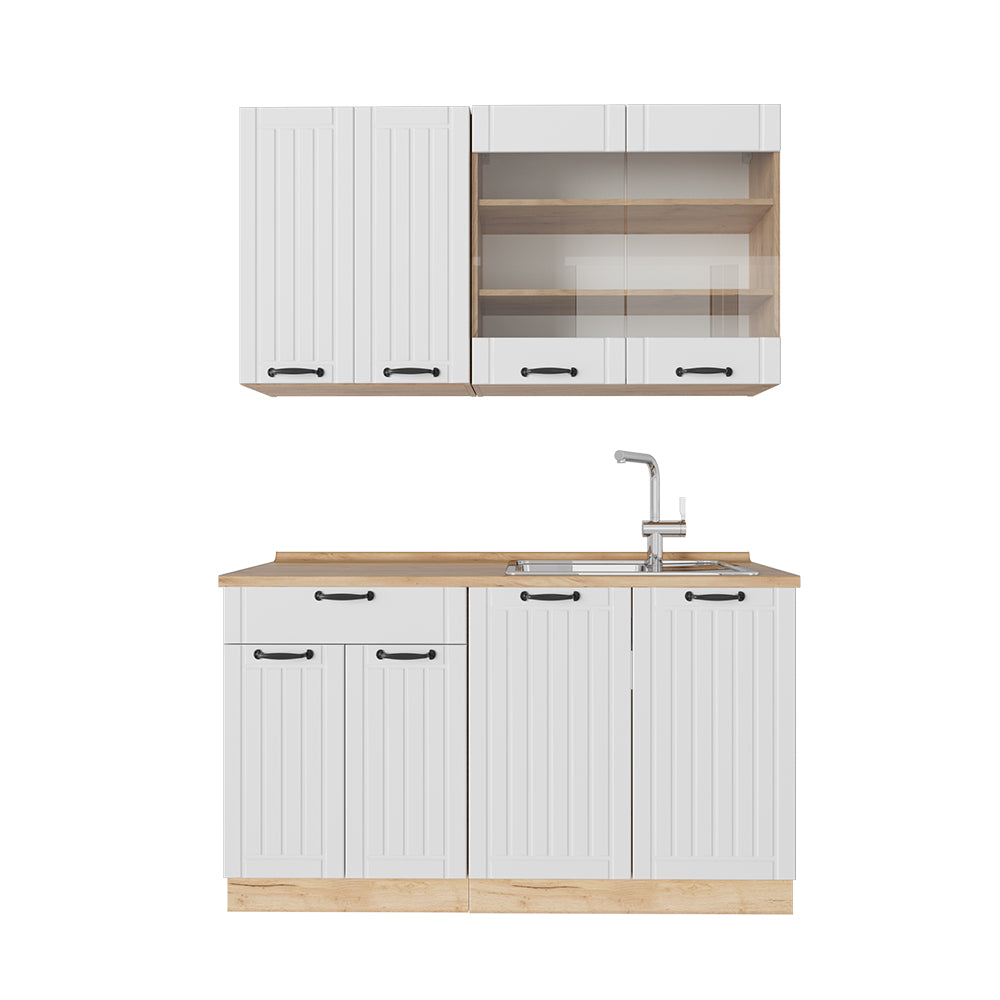 Vicco Cucina monoblocco Bianco casa di campagna 140 cm , PL Rovere