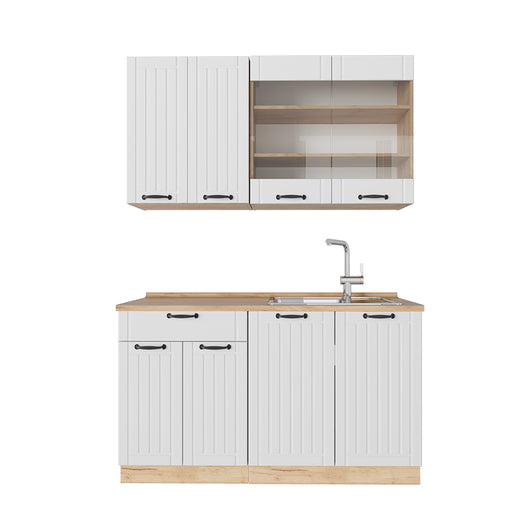 Vicco Cucina monoblocco Bianco casa di campagna 140 cm , PL Rovere
