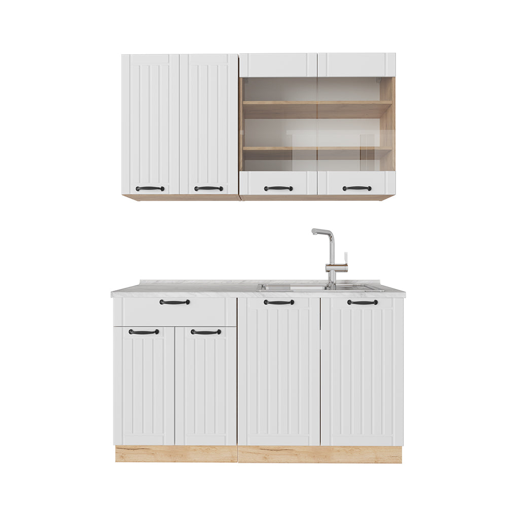 Vicco Cucina monoblocco Bianco casa di campagna 140 cm , PL Marmo