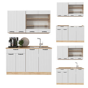 Vicco Cucina monoblocco Bianco casa di campagna 140 cm , PL Rovere