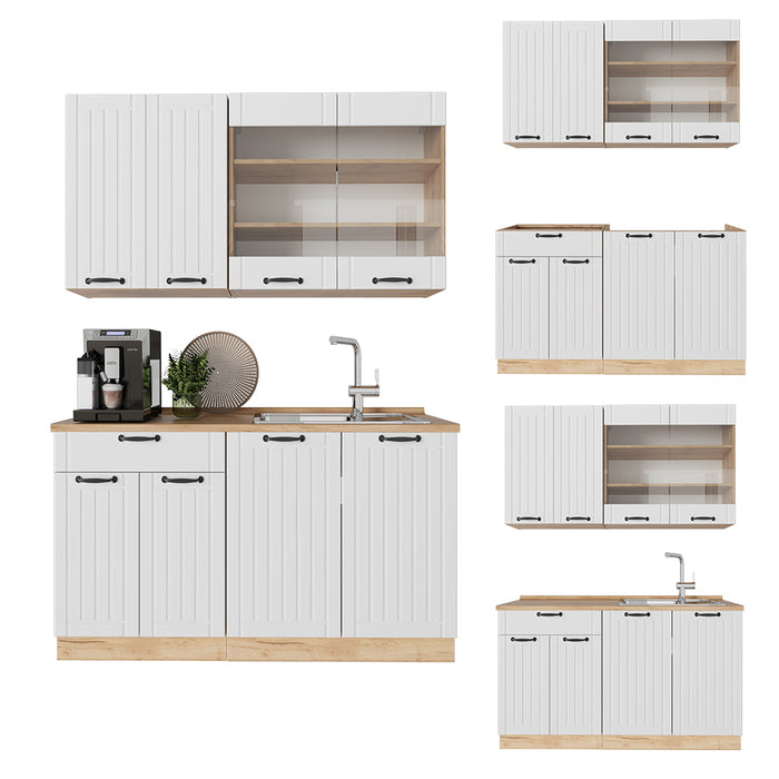 Vicco Cucina monoblocco Bianco casa di campagna 140 cm , PL Marmo