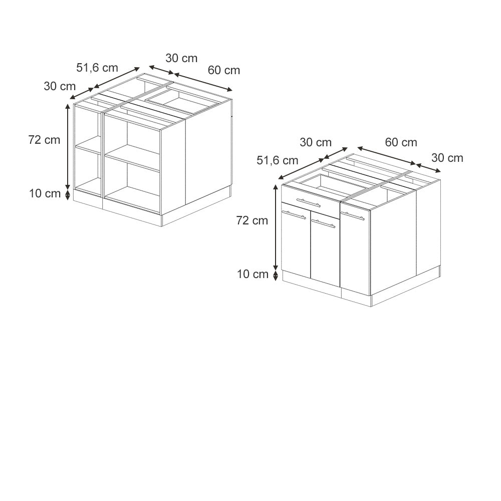 Vicco isola cucina Antracite lucido 90 cm senza piano di lavoro