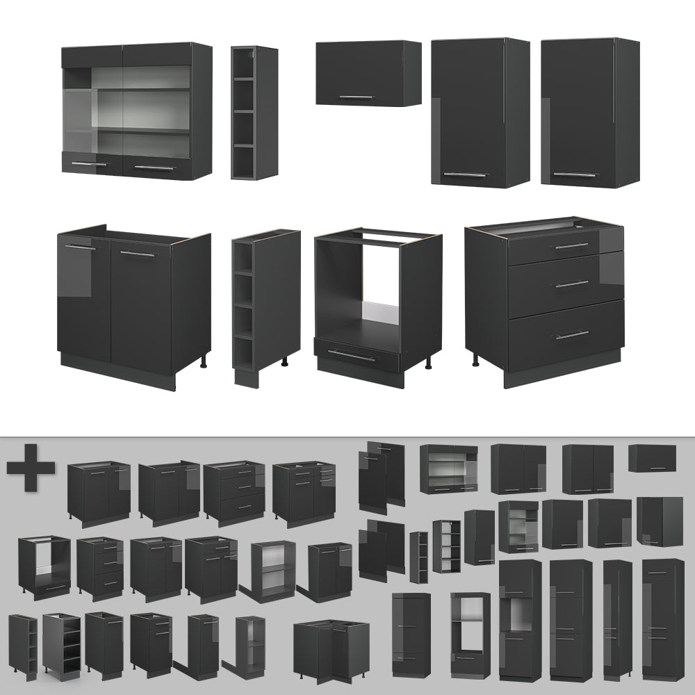 Vicco Cucina componibile Antracite lucido 235 cm senza piano di lavoro