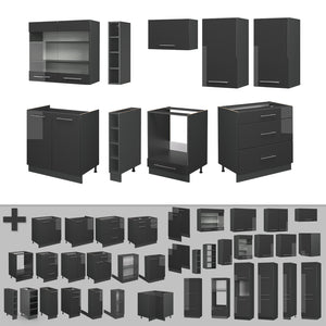 Vicco Cucina componibile Antracite lucido 235 cm senza piano di lavoro