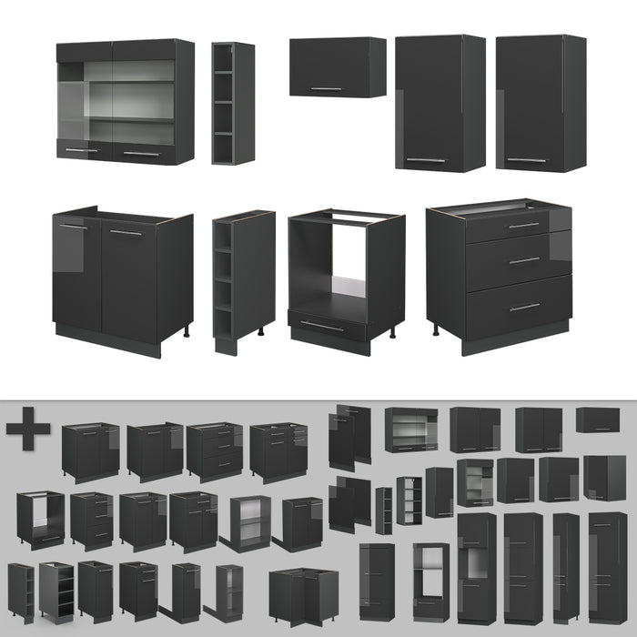 Vicco Cucina componibile Antracite lucido 235 cm senza piano di lavoro