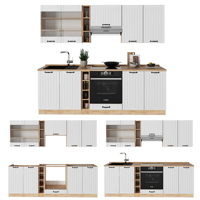 Vicco Cucina componibile Bianco casa di campagna 235 cm , PL Rovere