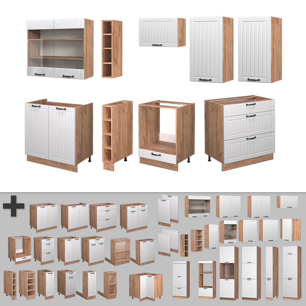 Vicco Cucina componibile Bianco casa di campagna 235 cm , PL Rovere