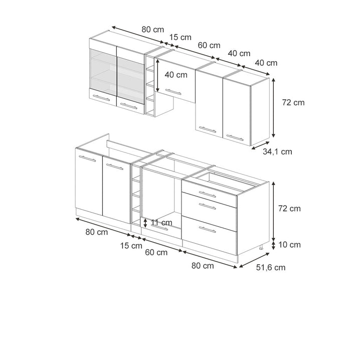Vicco Cucina componibile Quercia dorata 235 cm senza piano di lavoro