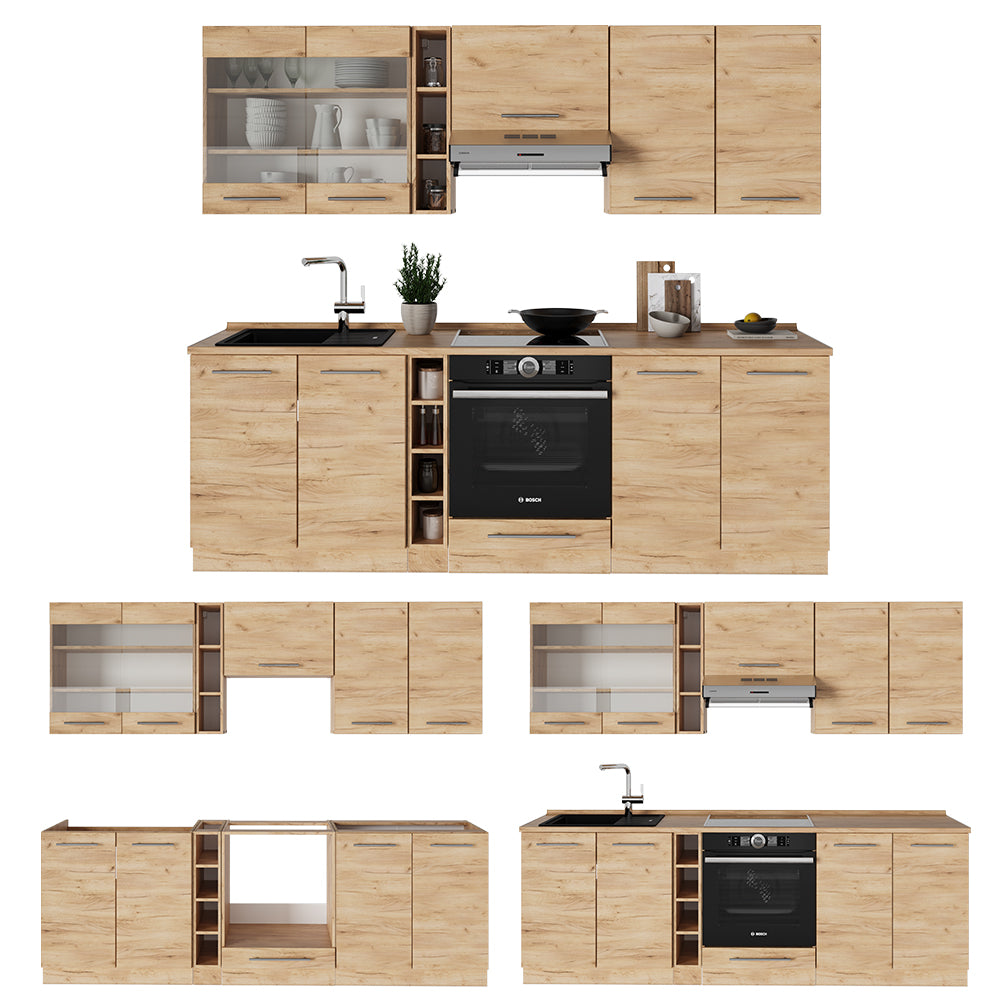 Vicco Cucina componibile Quercia dorata 235 cm senza piano di lavoro