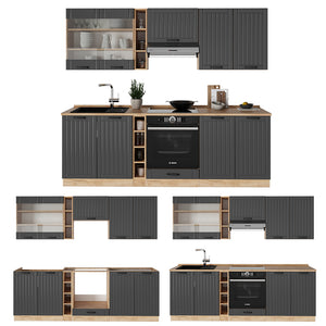 Vicco Cucina componibile Grigio scuro 235 cm , PL Rovere