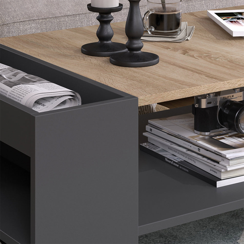 Vicco Tavolino da salotto Antracite/Sonoma 100 x 55 cm con ripiani