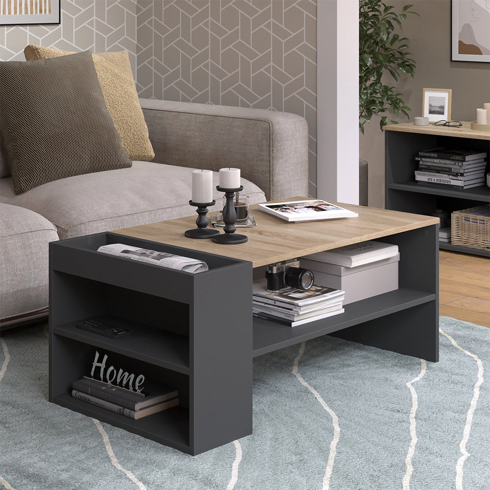 Vicco Tavolino da salotto Antracite/Sonoma 100 x 55 cm con ripiani