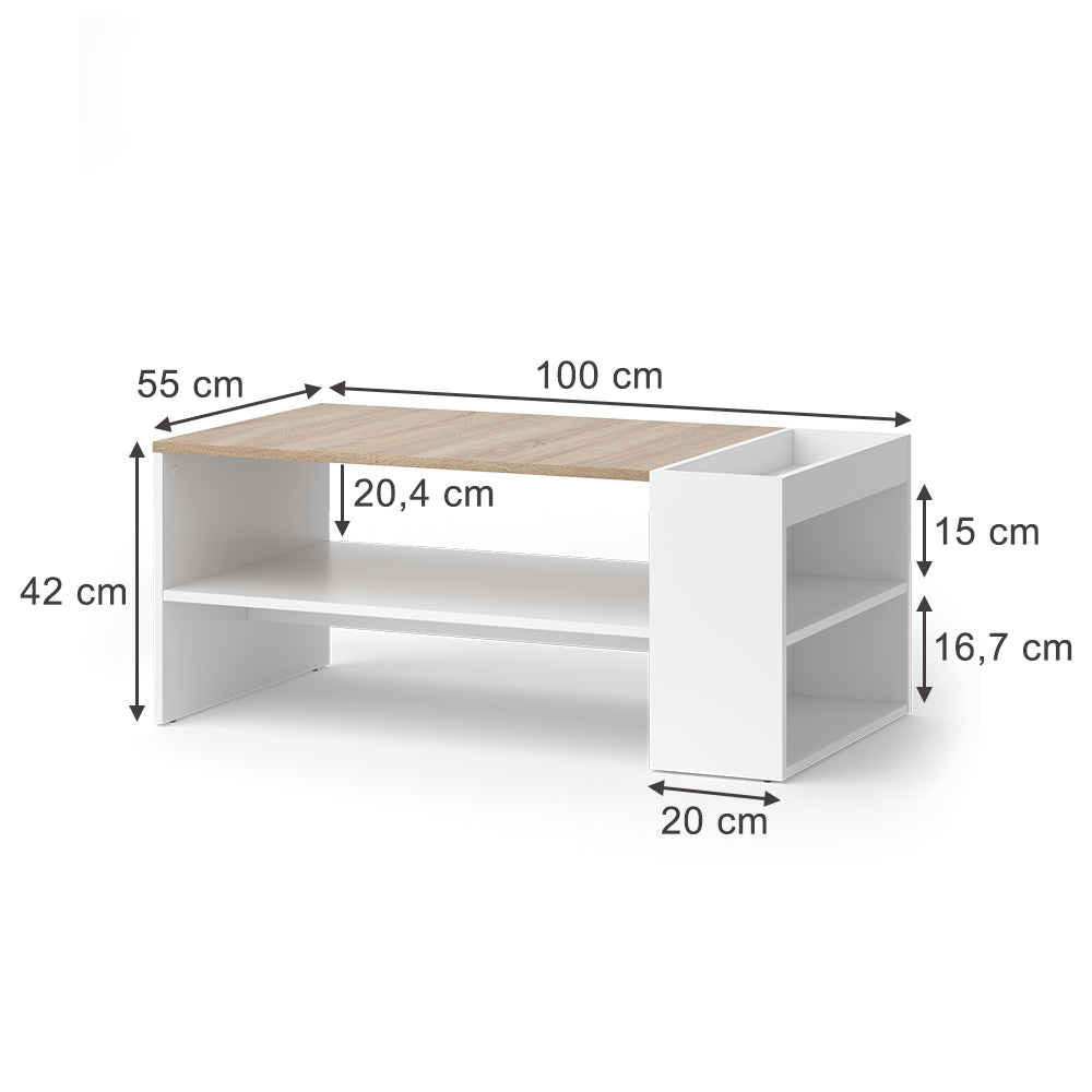 Vicco Tavolino da salotto Bianco/Sonoma 100 x 55 cm con ripiani