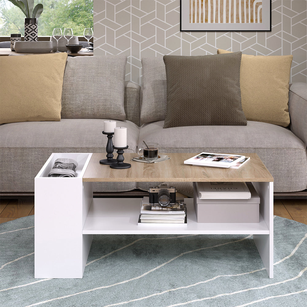 Vicco Tavolino da salotto Bianco/Sonoma 100 x 55 cm con ripiani