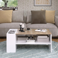 Vicco Tavolino da salotto Bianco/Sonoma 100 x 55 cm con ripiani