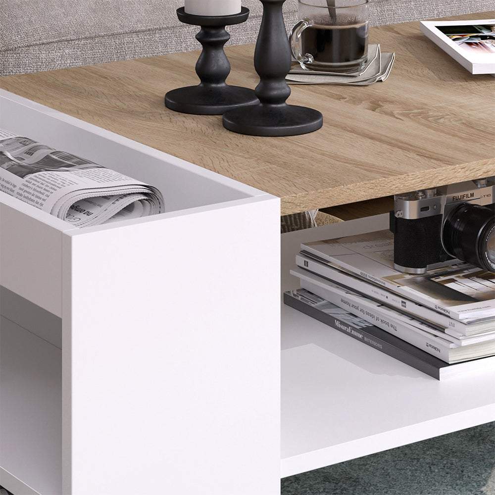 Vicco Tavolino da salotto Bianco/Sonoma 100 x 55 cm con ripiani