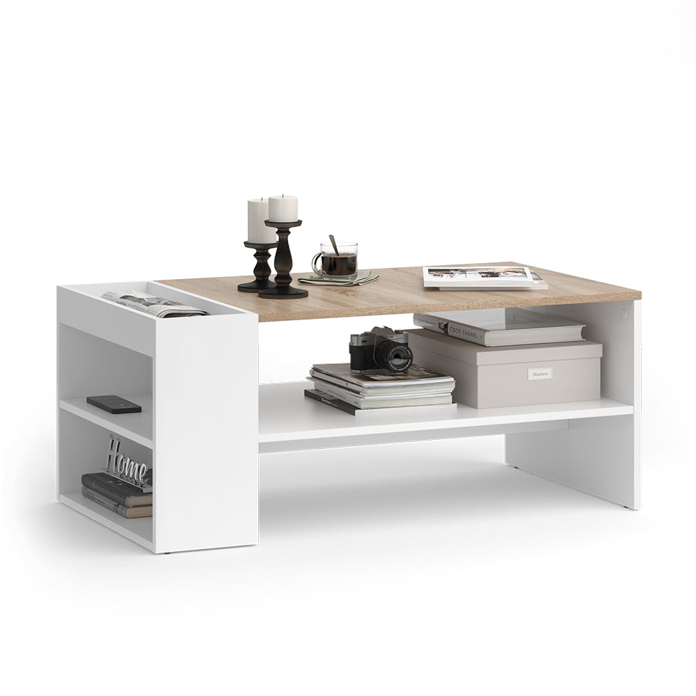 Vicco Tavolino da salotto Bianco/Sonoma 100 x 55 cm con ripiani