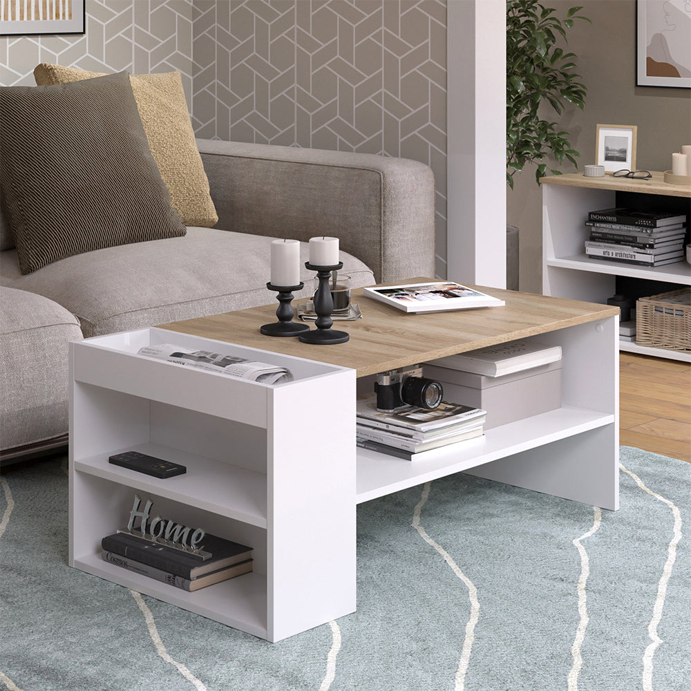 Vicco Tavolino da salotto Bianco/Sonoma 100 x 55 cm con ripiani