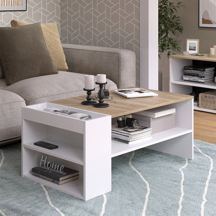 Vicco Tavolino da salotto Bianco/Sonoma 100 x 55 cm con ripiani
