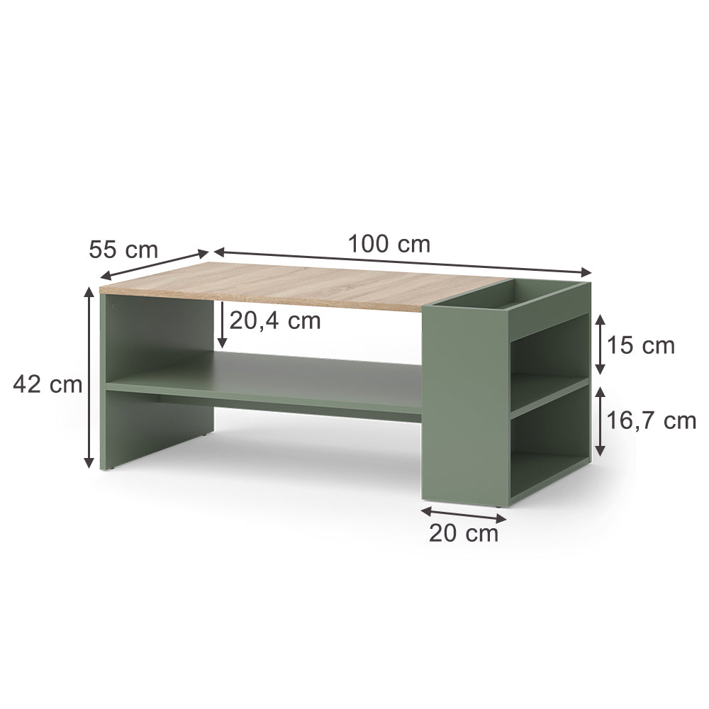 Vicco Tavolino da salotto Verde 100 x 55 cm con ripiani