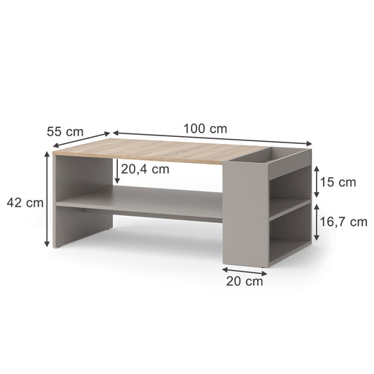 Vicco Tavolino da salotto Grigio 100 x 55 cm con ripiani