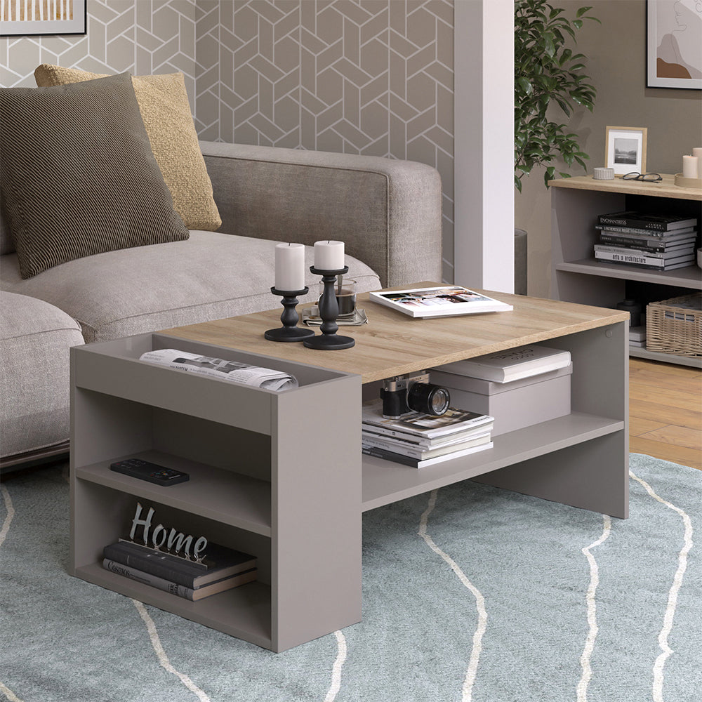 Vicco Tavolino da salotto Grigio 100 x 55 cm con ripiani