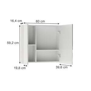 Vicco Specchio contenitore bagno Bianco 60 x 59.2 cm Con ripiani e 1 anta a specchio
