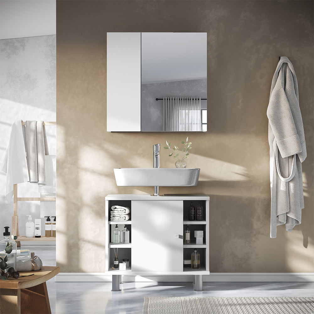Vicco Specchio contenitore bagno Bianco 60 x 59.2 cm Con ripiani e 1 anta a specchio
