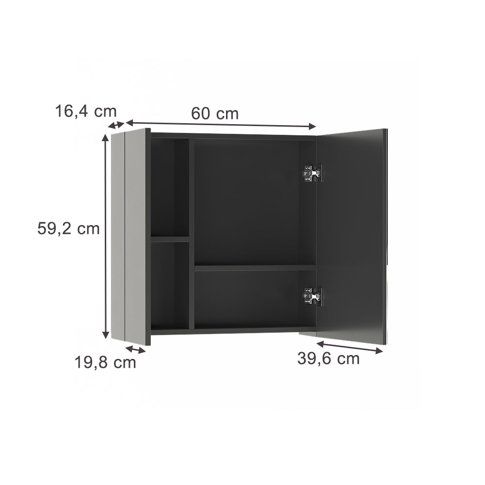 Vicco Specchio contenitore bagno Antracite 60 x 59.2 cm Con ripiani e 1 anta a specchio