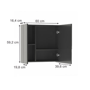 Vicco Specchio contenitore bagno Antracite 60 x 59.2 cm Con ripiani e 1 anta a specchio