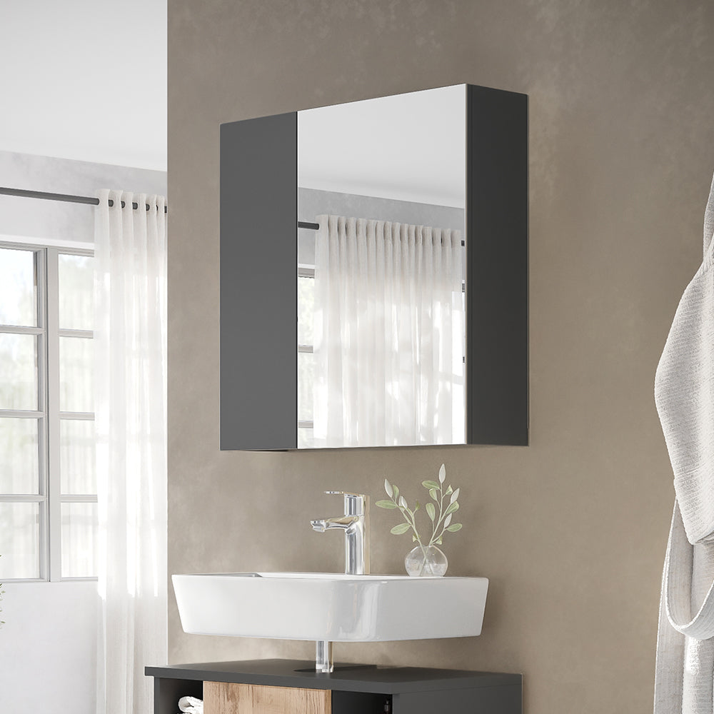 Vicco Specchio contenitore bagno Antracite 60 x 59.2 cm Con ripiani e 1 anta a specchio