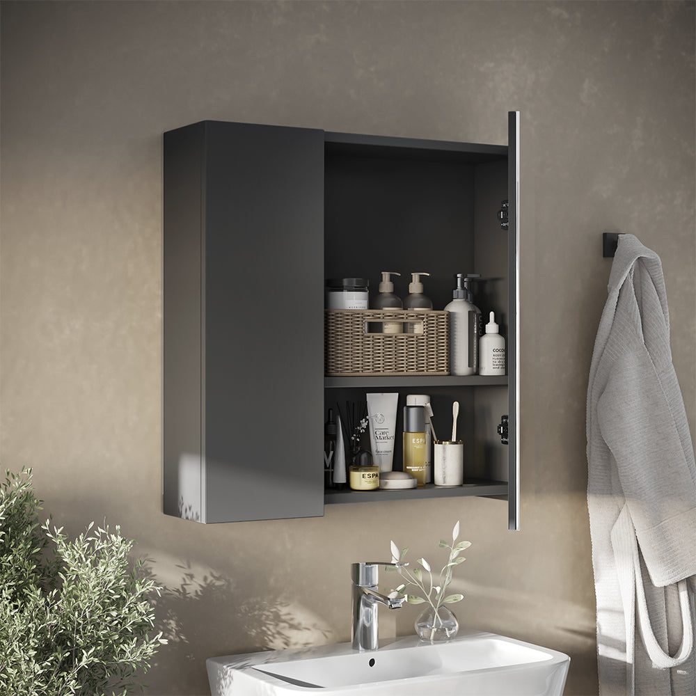 Vicco Specchio contenitore bagno Antracite 60 x 59.2 cm Con ripiani e 1 anta a specchio