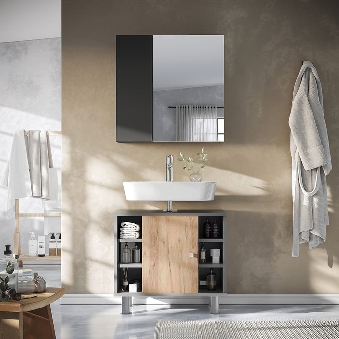 Vicco Specchio contenitore bagno Antracite 60 x 59.2 cm Con ripiani e 1 anta a specchio