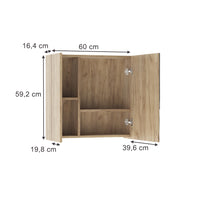 Vicco Specchio contenitore bagno Quercia dorata 60 x 59.2 cm Con ripiani e 1 anta a specchio