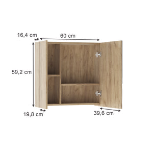 Vicco Specchio contenitore bagno Quercia dorata 60 x 59.2 cm Con ripiani e 1 anta a specchio