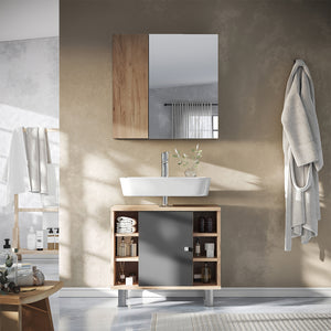Vicco Specchio contenitore bagno Quercia dorata 60 x 59.2 cm Con ripiani e 1 anta a specchio