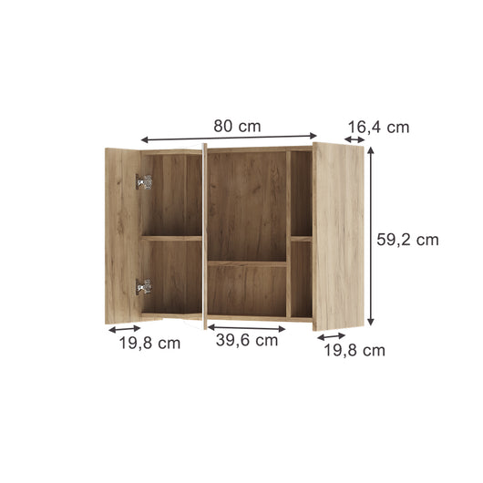 Vicco Specchio contenitore bagno Quercia dorata 80 x 59.2 cm con ripiani