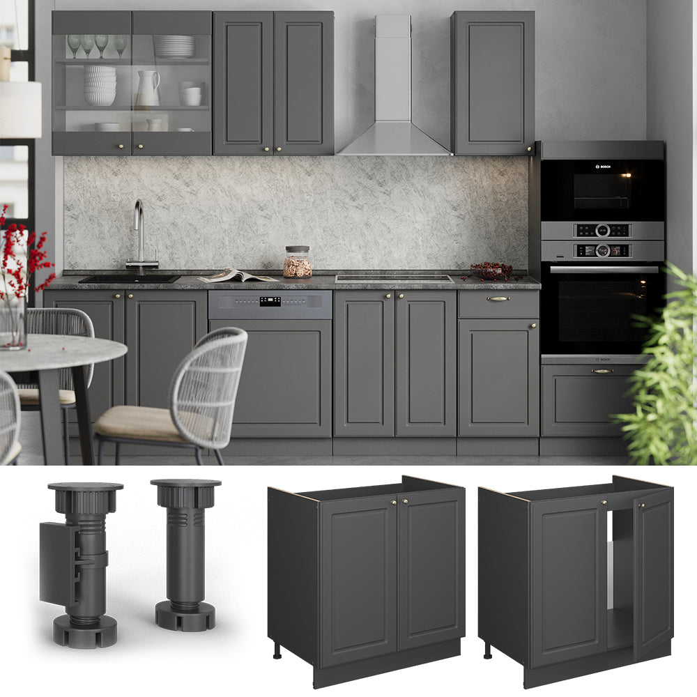 Vicco Mobile lavello cucina Landhaus antrazit-oro 80 cm , PL Marmo