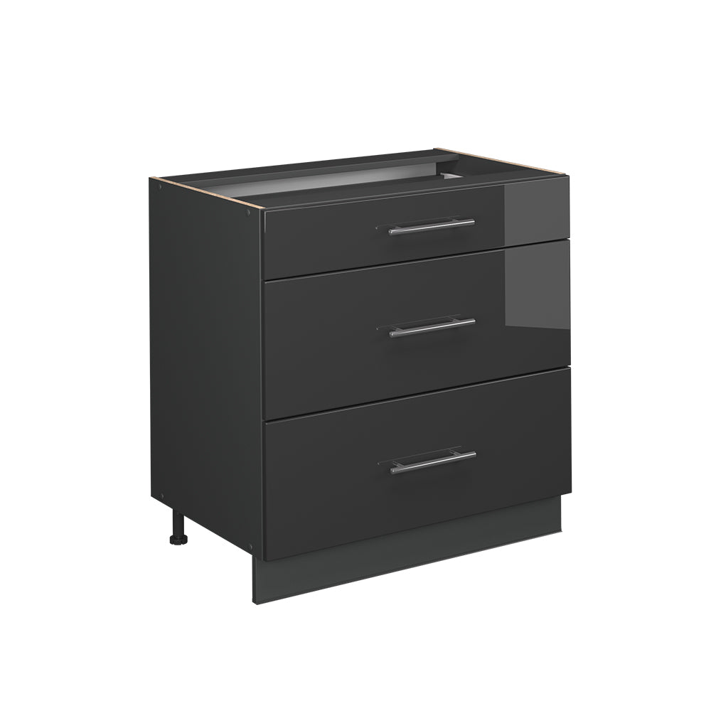 Vicco Mobiletto base per cucina Antracite lucido 80 cm con 3 cassetti, PL Rovere