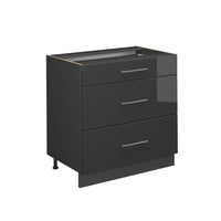 Vicco Mobiletto base per cucina Antracite lucido 80 cm con 3 cassetti, senza piano di lavoro