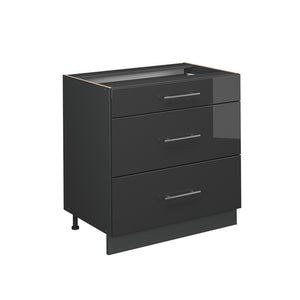 Vicco Mobiletto base per cucina Antracite lucido 80 cm con 3 cassetti, senza piano di lavoro