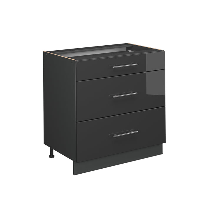 Vicco Mobiletto base per cucina Antracite lucido 80 cm con 3 cassetti, senza piano di lavoro