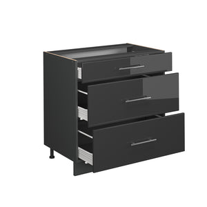 Vicco Mobiletto base per cucina Antracite lucido 80 cm con 3 cassetti, PL Rovere