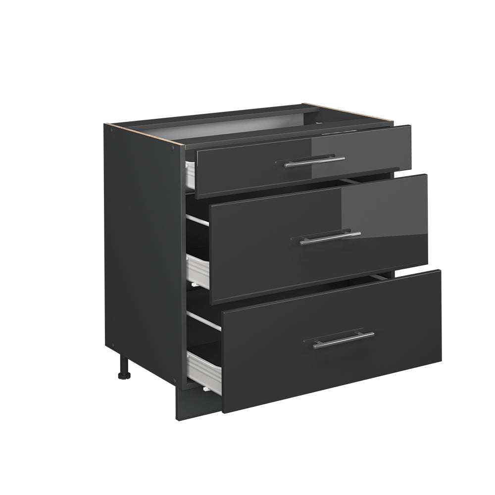 Vicco Mobiletto base per cucina Antracite lucido 80 cm con 3 cassetti, senza piano di lavoro