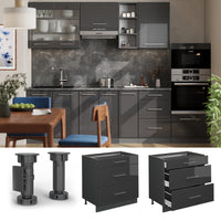 Vicco Mobiletto base per cucina Antracite lucido 80 cm con 3 cassetti, senza piano di lavoro