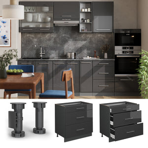 Vicco Mobiletto base per cucina Antracite lucido 80 cm con 3 cassetti, senza piano di lavoro