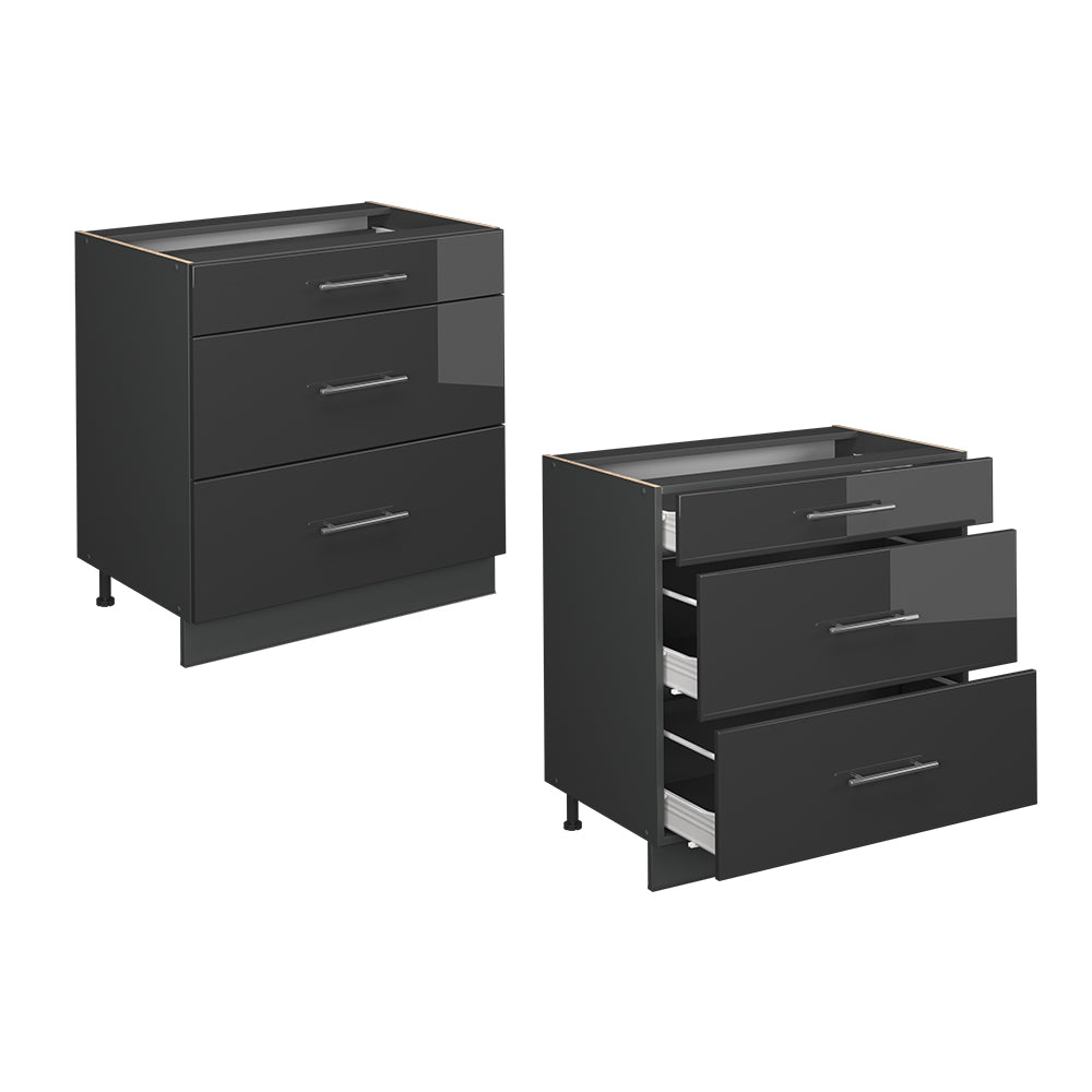 Vicco Mobiletto base per cucina Antracite lucido 80 cm con 3 cassetti, senza piano di lavoro