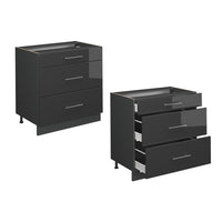 Vicco Mobiletto base per cucina Antracite lucido 80 cm con 3 cassetti, senza piano di lavoro