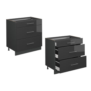 Vicco Mobiletto base per cucina Antracite lucido 80 cm con 3 cassetti, senza piano di lavoro
